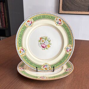 VINTAGE CAULDON ENGLAND - Floral Green and Cream Dinner Plate - Set of 2